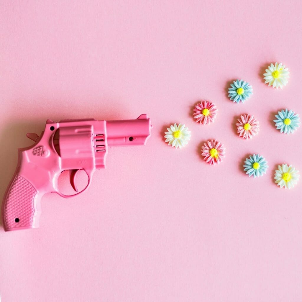 CONFLIT3pink-revolver-shooting-flowers Gerer conflits et démocratie